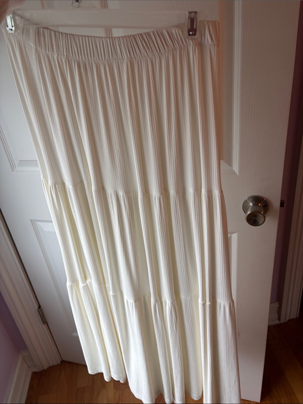 Cream Tiered Maxi Skirt with Elastic Waistband